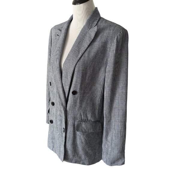 VTG Lauren Ralph Lauren Blazer Linen Plaid Academia Houndstooth Double Breasted - Picture 3 of 16